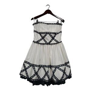 Jessica McClintock For Gunne Sax Cream Black Lace Prom Dress Strapless 90s Sz 11